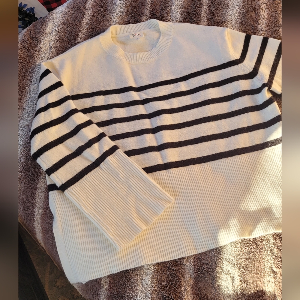 Large black and white stripe sweater